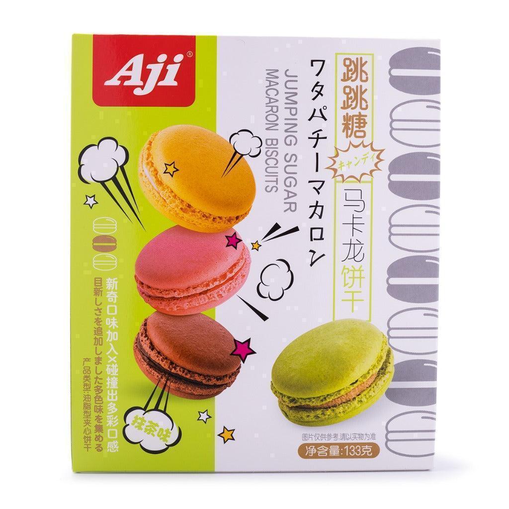AJI Jumping Sugar Matcha Flavored Macaron Biscuits - 133g pack - seouloasis.com - Seoul Oasis