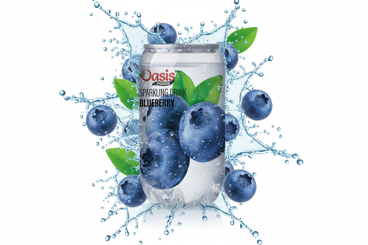 مشروب فوار بنكهة التوت الأزرق من OKF - علبة 350 مل