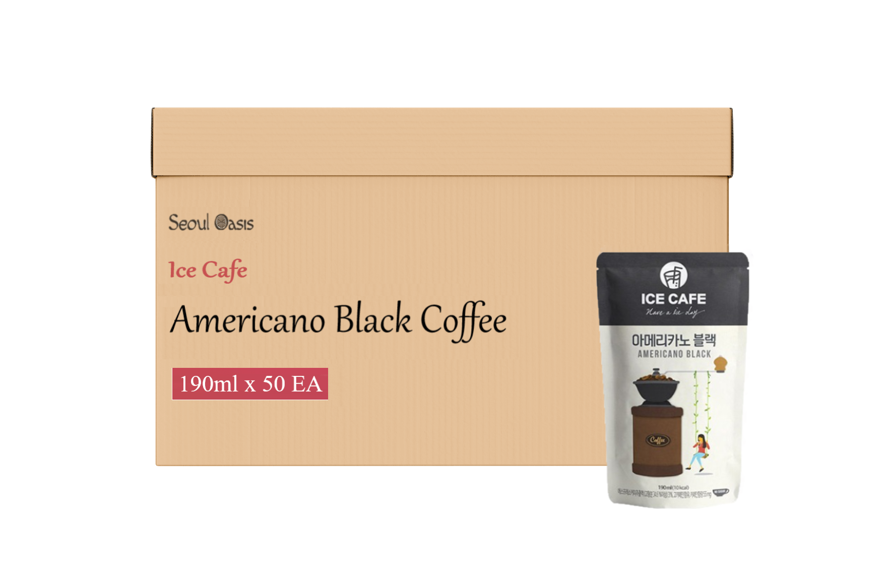 Ice Cafe Americano Black Coffee Drink 190ml - 1 Carton (50 pouches)