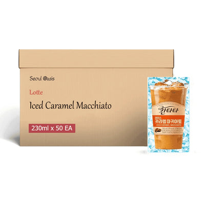 Lotte Cantata Iced Caramel Macchiato Coffee - 1 Carton (230ml x 50 packs) - seouloasis.com - Seoul Oasis