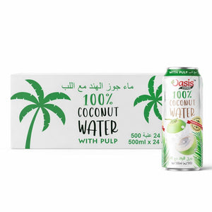 Buy Oasis 100% coconut water with pulp carton Dubai - 24 cans of 500ml Korean coconut water with real pulp pieces
