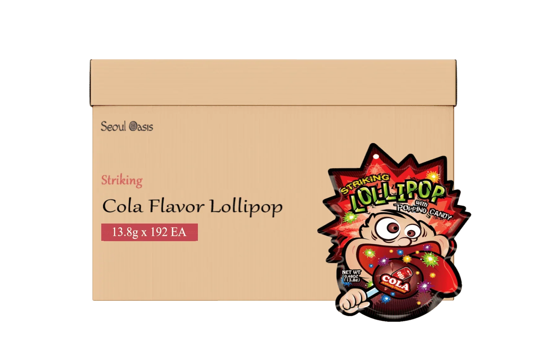 Striking Cola Flavored Lollipop 13.8g - 1 carton (192 packs) - seouloasis.com - Seoul Oasis