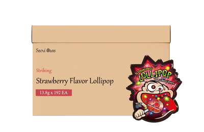 Striking Strawberry Flavored Lollipop 13.8g - 1 carton (192 packs) - seouloasis.com - Seoul Oasis