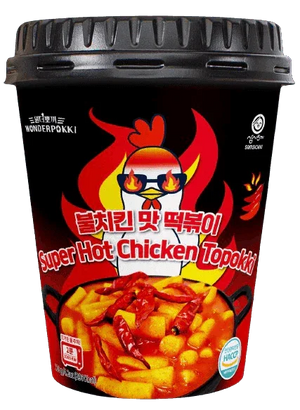 Wonderpokki Hot Spicy Chicken Flavored Topokki Rice Cake - 1 Carton (30 cups) - seouloasis.com - Seoul Oasis