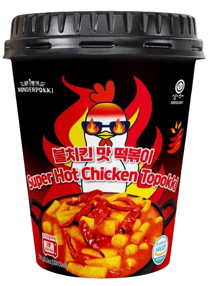 Wonderpokki Hot Spicy Chicken Flavored Topokki Rice Cake - 1 Carton (30 cups) - seouloasis.com - Seoul Oasis