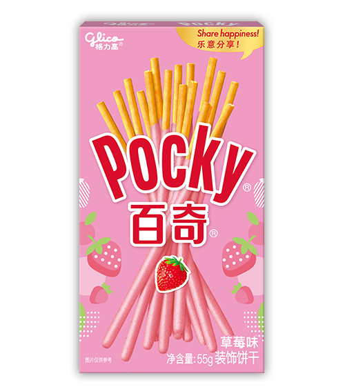 Glico Pocky Strawberry Cream Covered Biscuit Sticks - 55g, Single Pack