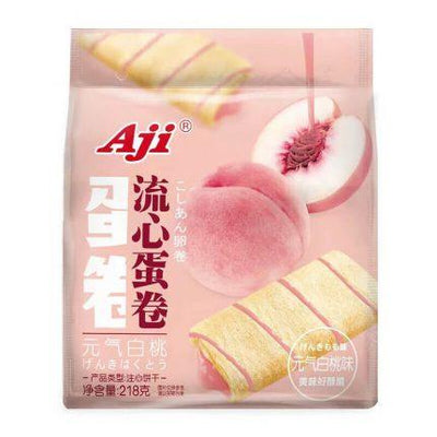 AJI White Peach Flavored Wafer Roll - 218g Pack