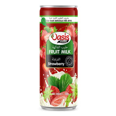 Oasis Strawberry Fruit Milk Drink 240ml can, creamy and refreshing beverage from Seoul Oasis UAE.