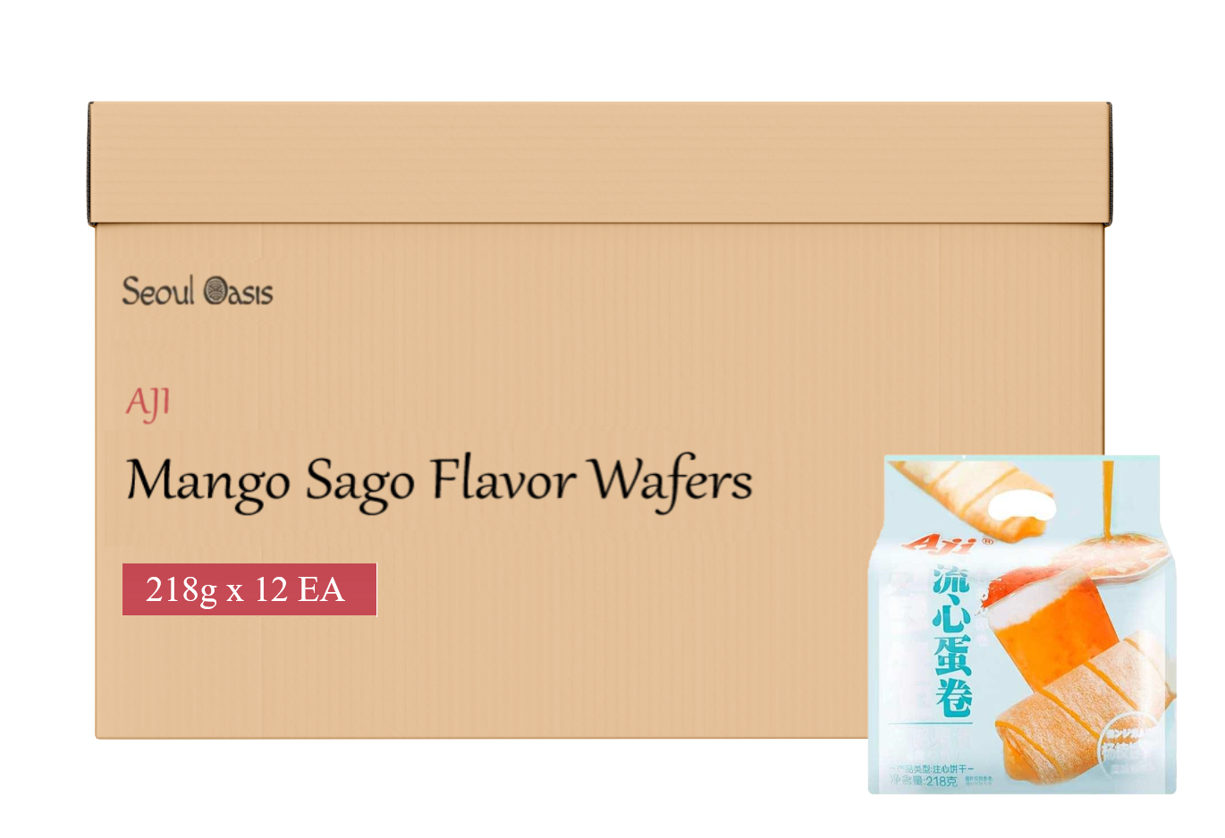 AJI Lava Egg Roll Mango Sago Flavored Wafer Roll - 1 Carton of 12 Packs (218g each)