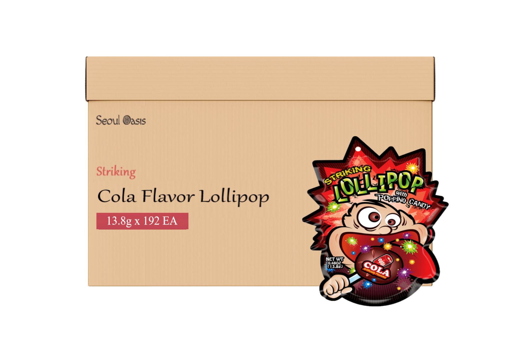 Striking Cola Flavored Lollipop 13.8g - 1 carton (192 packs)