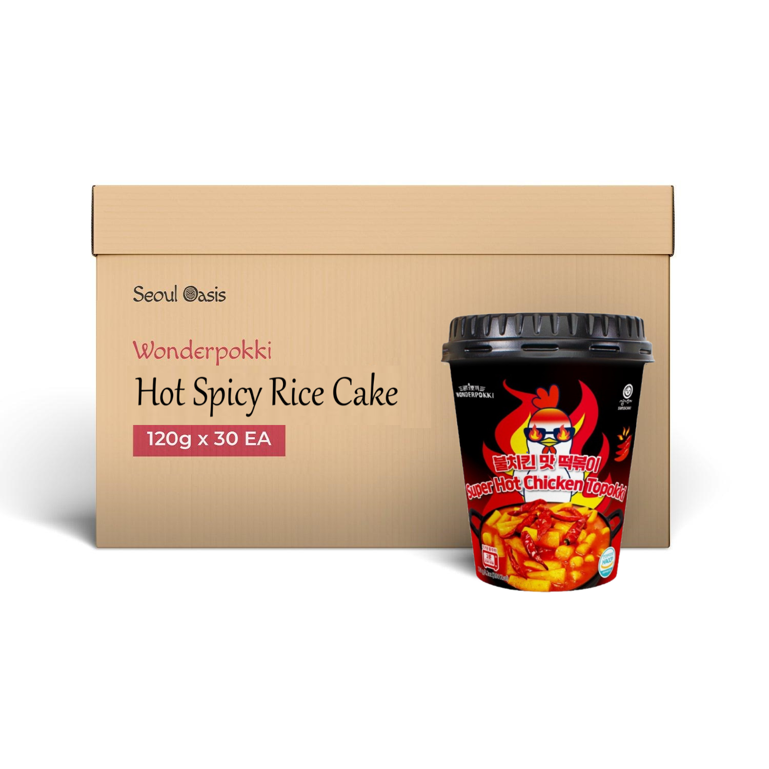 Wonderpokki Hot Spicy Chicken Flavored Topokki Rice Cake - 1 Carton (30 cups)