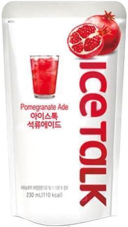 Ice talk pomegranate juice Dubai: Refreshing Korean pouch drink poured over ice cups in UAE.