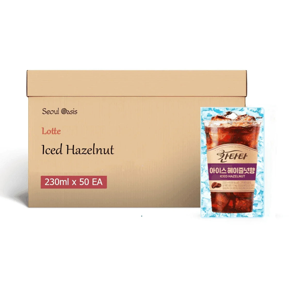 Buy iced coffee hazelnut wholesale Dubai: 50 packs of refreshing Lotte Cantata pouch drinks.