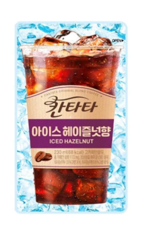 Lotte Cantata iced hazelnut coffee pouch, a refreshing chilled Korean drink for Dubai summer.