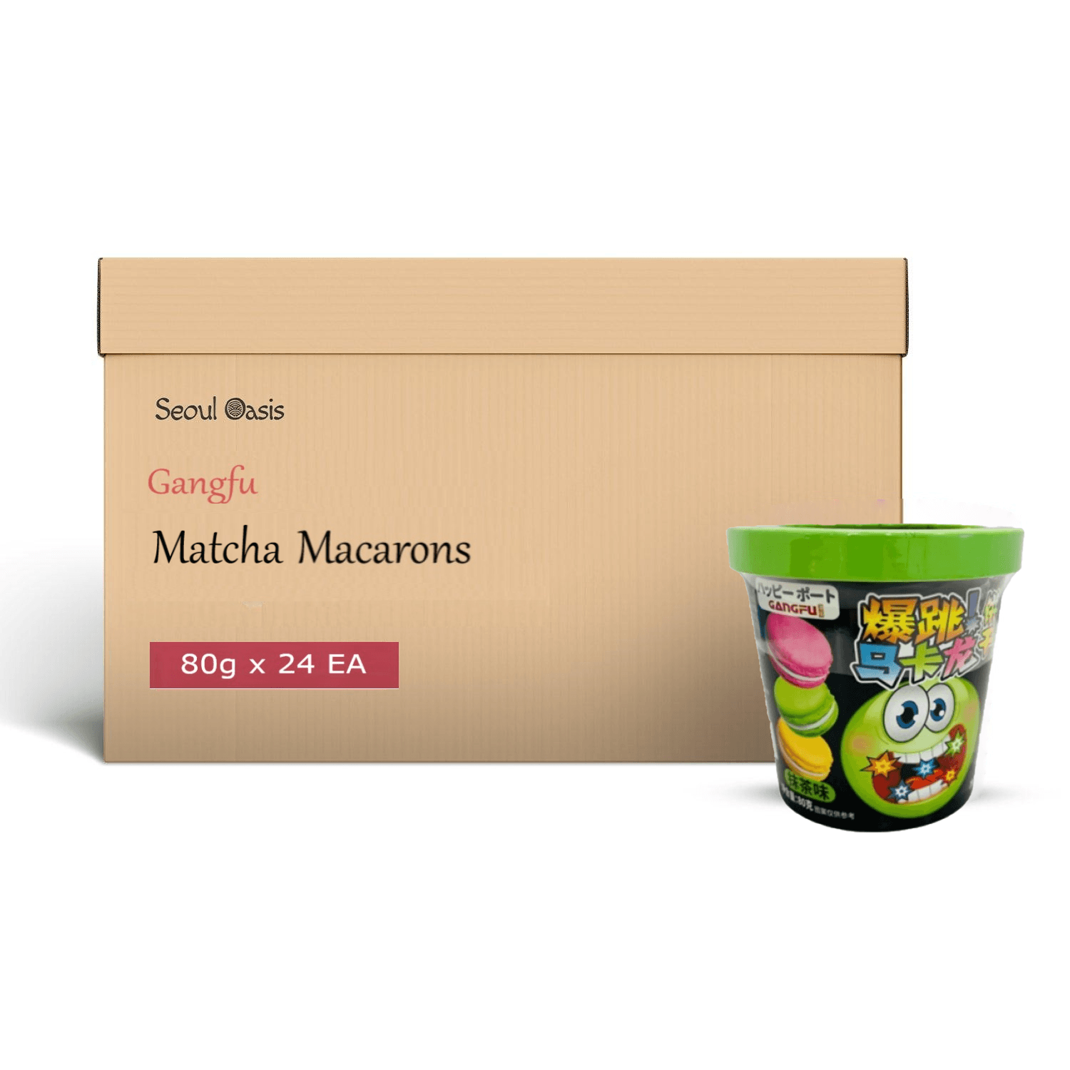 Gangfu Matcha Flavored Macaron Biscuits - 1 Carton (24 cups)