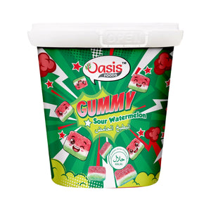 Sour gummy candy watermelon UAE, vibrant tangy Seoul Oasis snacks for kids party Dubai.