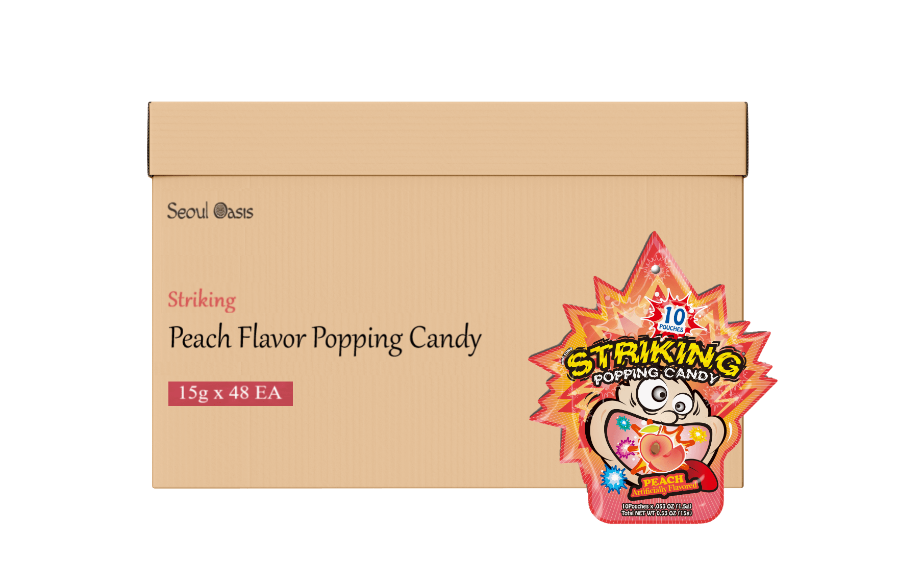 Striking Peach Flavored Popping Candy 15g - Carton of 48 packs