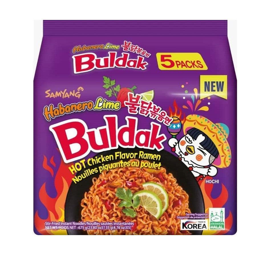 Samyang buldak habanero lime ramen 5 pack, spicy zesty hot chicken noodles in Dubai UAE.