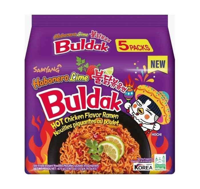 Samyang buldak habanero lime ramen 5 pack, spicy zesty hot chicken noodles in Dubai UAE.