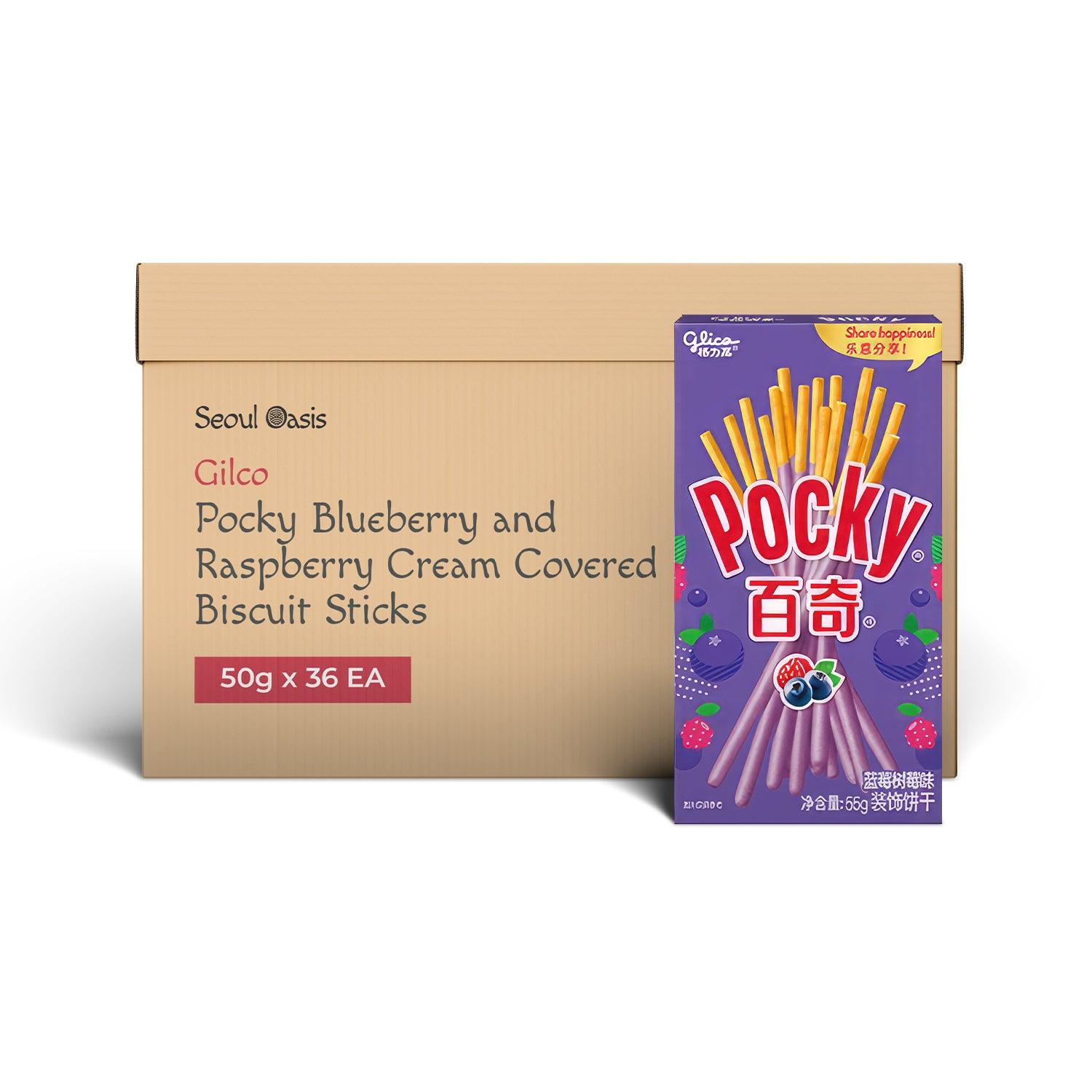 Glico Pocky Blueberry Raspberry Cream Covered Biscuit Sticks - 1 Carton