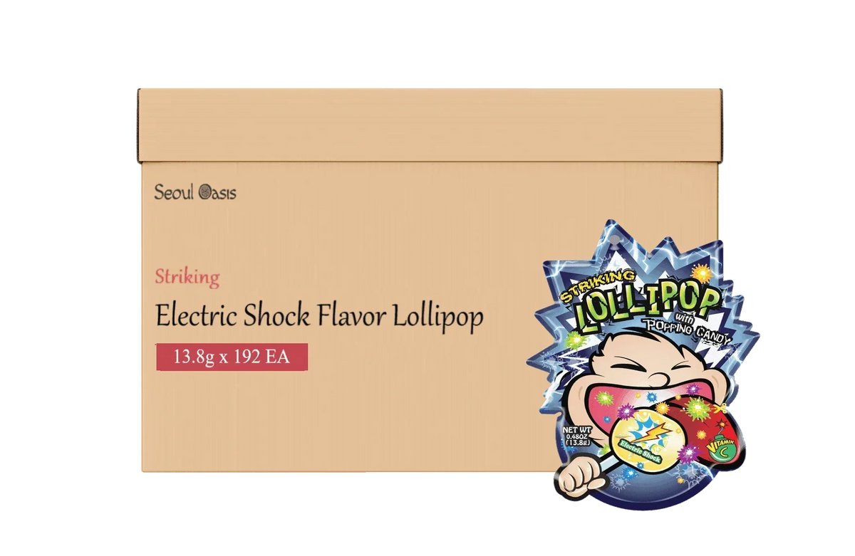 Striking lollipop candy electric shock wholesale carton, fizzy popping candy for snack shops in Dubai.