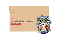 Striking lollipop candy electric shock wholesale carton, fizzy popping candy for snack shops in Dubai.