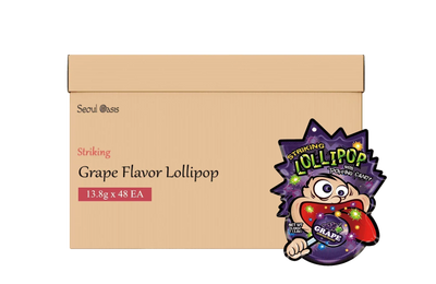 Striking Lollipop Grape Flavor 48 packs bulk buy in Dubai, fizzy popping candy for party favors.