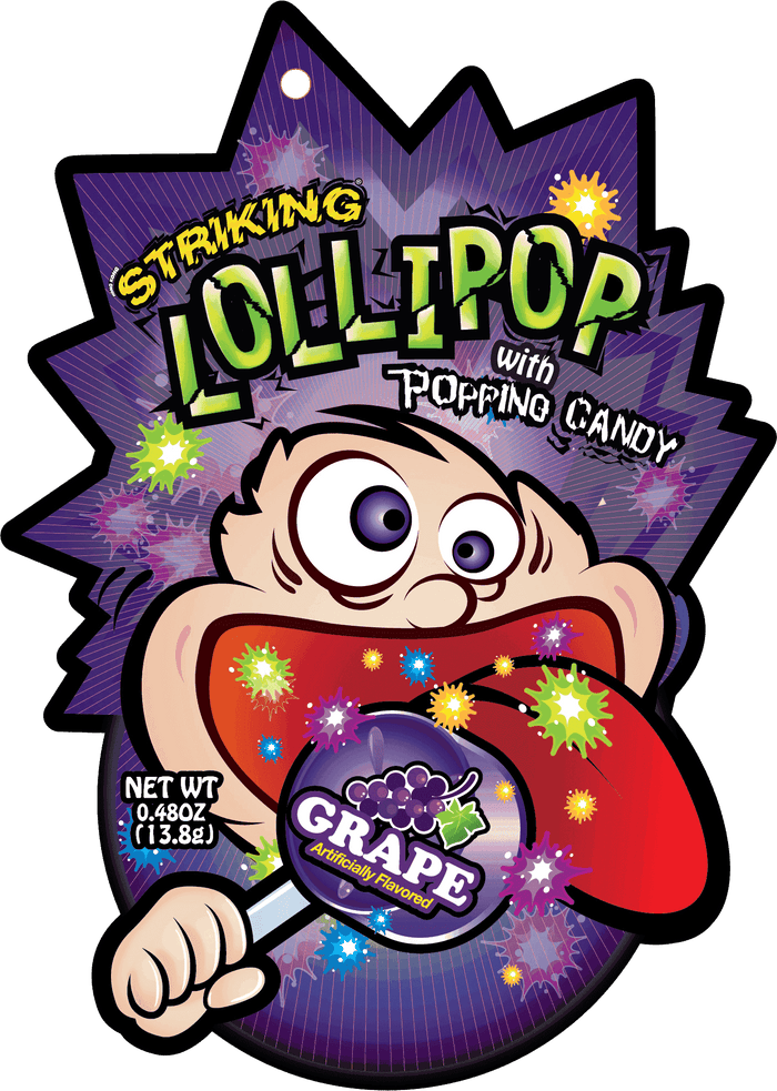 Striking lollipop grape flavor, refreshing popping candy for birthday parties in Dubai UAE.