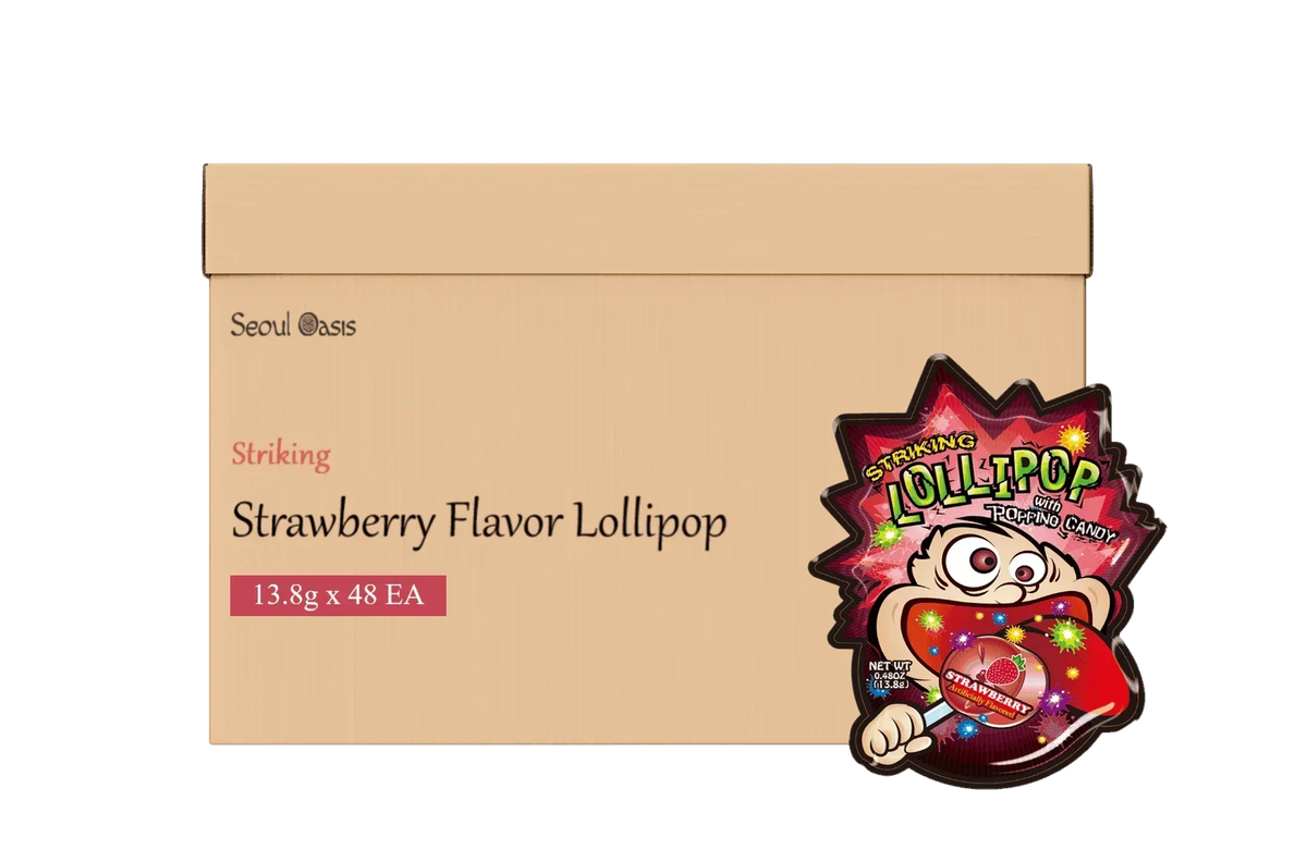 Buy popping lollipop strawberry packs UAE: 48-pack box of fizzy Striking candy in Dubai.