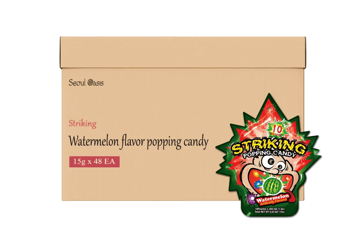 Striking popping candy watermelon bulk carton of 48. Refreshing, fizzy snack in Dubai UAE.