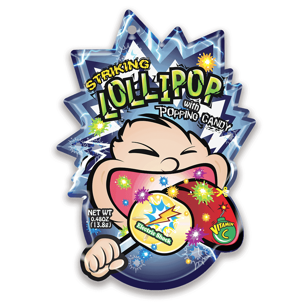 Striking lollipop electric shock one piece candy in Dubai, vibrant popping candy for UAE mukbang.