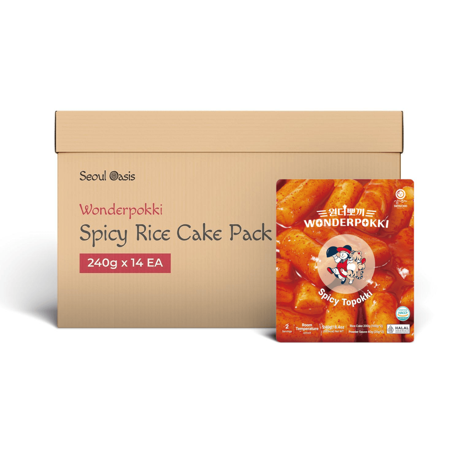 Wonderpokki Spicy Topokki Rice Cakes 240g pack - 1 Carton (14 pcs)