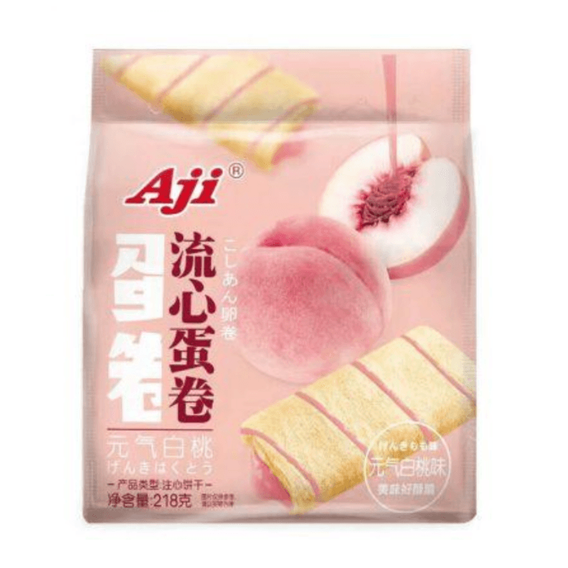 AJI White Peach Flavored Wafer Roll - 218g Pack - seouloasis.com - Seoul Oasis