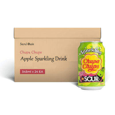 Chupa Chups Green Apple Flavor Sparkling Drink - 1 Carton (24 cans) - seouloasis.com - Seoul Oasis