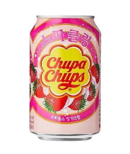 Chupa Chups Strawberry Sparkling Soda Drink - 1 can - seouloasis.com - Seoul Oasis