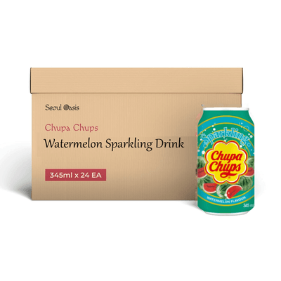 Chupa Chups Watermelon Flavor Sparkling Drink - 1 Carton (24 cans) - seouloasis.com - Seoul Oasis