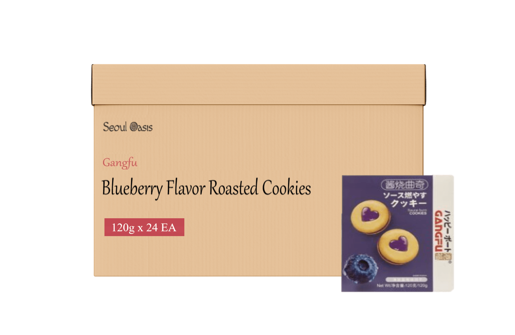 Gangfu Roasted Cookies 120g Blueberry Flavor - Carton of 24 packs - seouloasis.com - Seoul Oasis