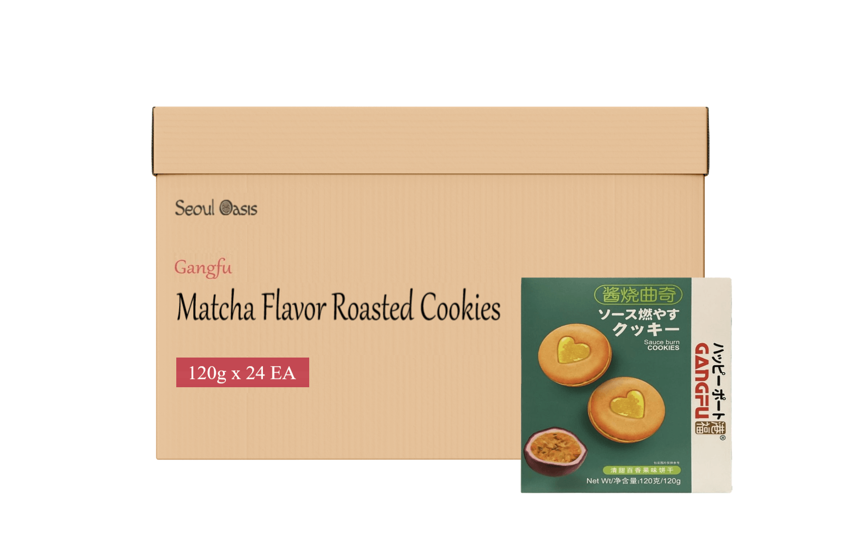 Gangfu Roasted Cookies 120g Matcha Flavor - Carton of 24 packs - seouloasis.com - Seoul Oasis