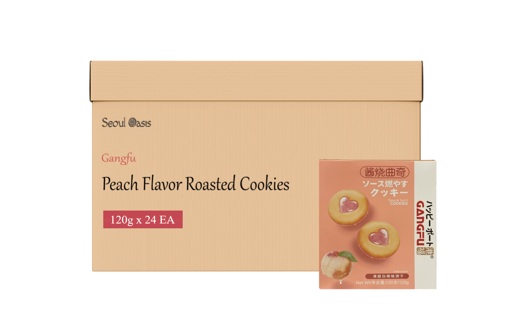 Gangfu Roasted Cookies 120g Peach Flavor - Carton of 24 packs - seouloasis.com - Seoul Oasis