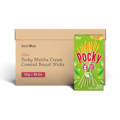 Glico Pocky Matcha Cream Covered Biscuit Sticks - 1 Carton - seouloasis.com - Seoul Oasis