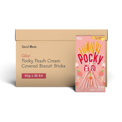 Glico Pocky Peach Cream Covered Biscuit Sticks - 1 Carton - seouloasis.com - Seoul Oasis