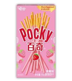 Glico Pocky Strawberry Cream Covered Biscuit Sticks - 55g, Single Pack - seouloasis.com - Seoul Oasis