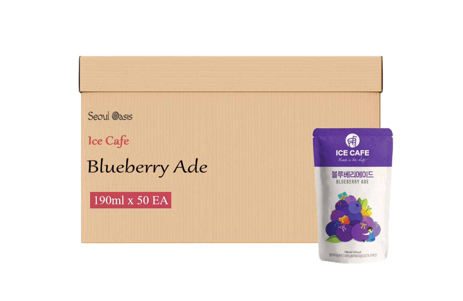 Ice Cafe Blueberry Ade Juice Drink 190ml - 1 Carton (50 pouches) - seouloasis.com - Seoul Oasis