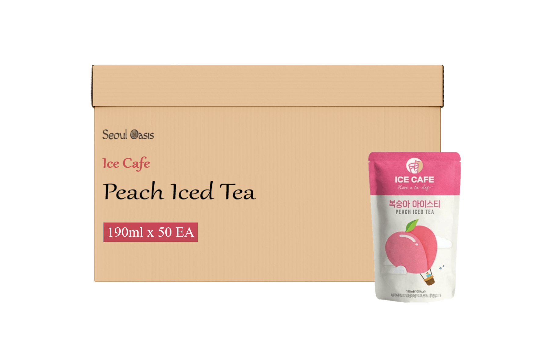 Ice Cafe Peach Iced Tea Drink 190ml - 1 Carton (50 pouches) - seouloasis.com - Seoul Oasis