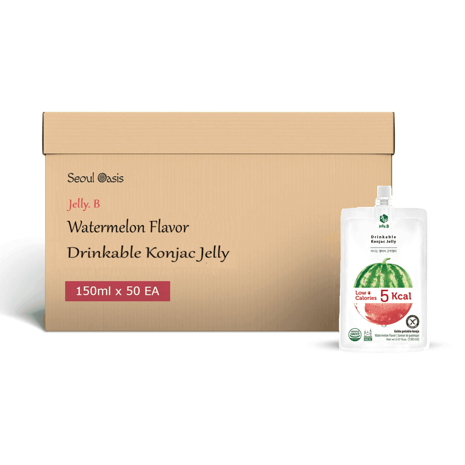 Jelly. B Watermelon Flavor Drinkable Konjac Jelly 150ml - 1 Carton (50 packs) - seouloasis.com - Seoul Oasis