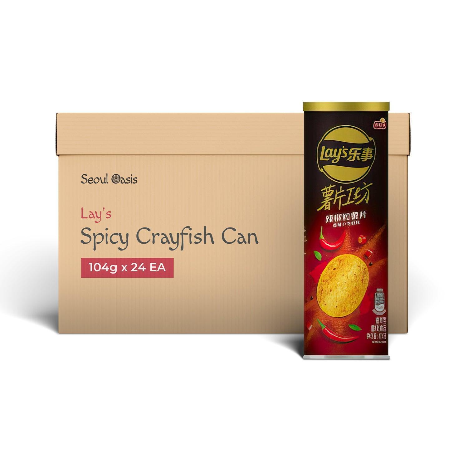 Lays Premium Spicy Crayfish Flavored Chips - 1 carton (104g x 24 cans) - seouloasis.com - Seoul Oasis