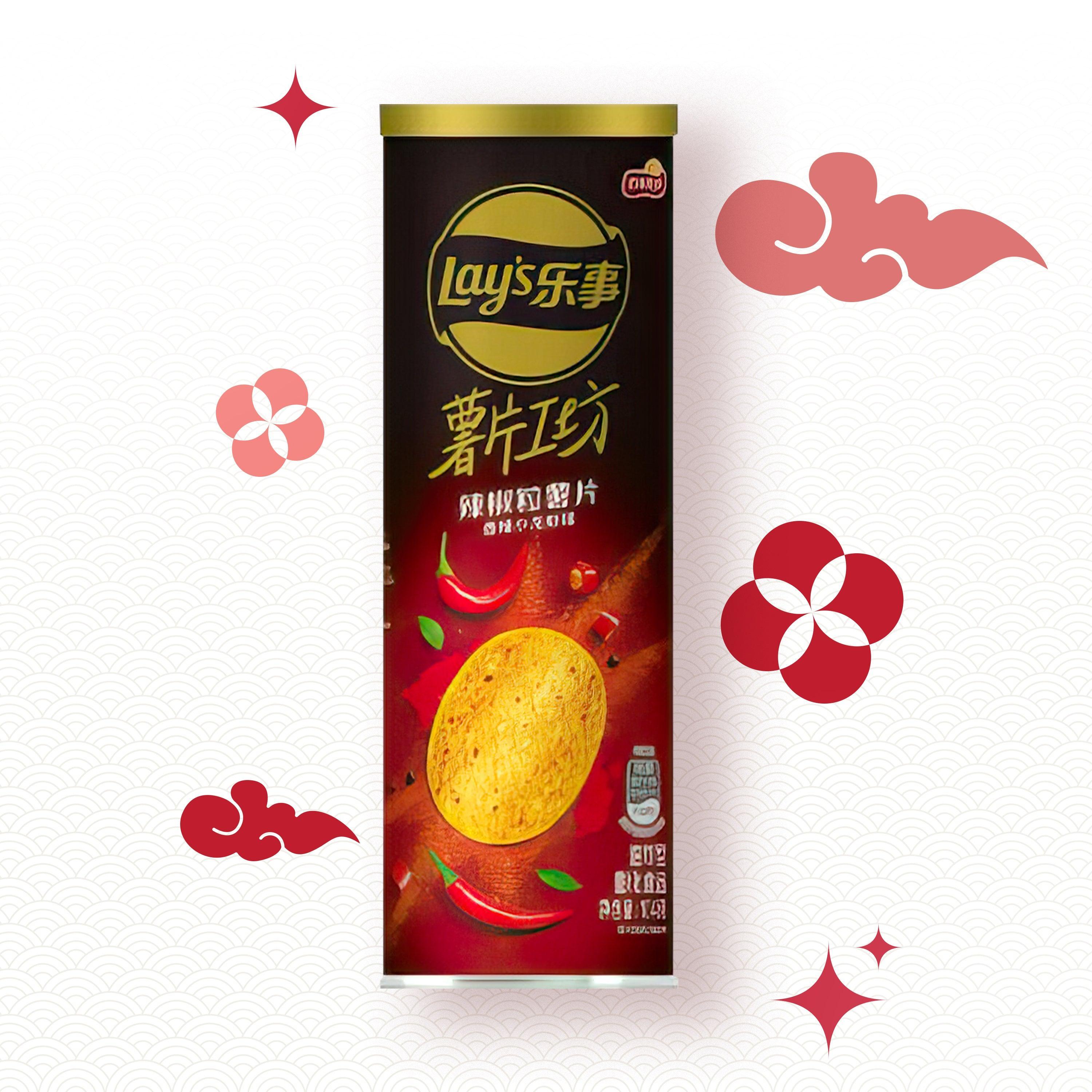 Lays Premium Spicy Crayfish Flavored Chips - 1 carton (104g x 24 cans) - seouloasis.com - Seoul Oasis