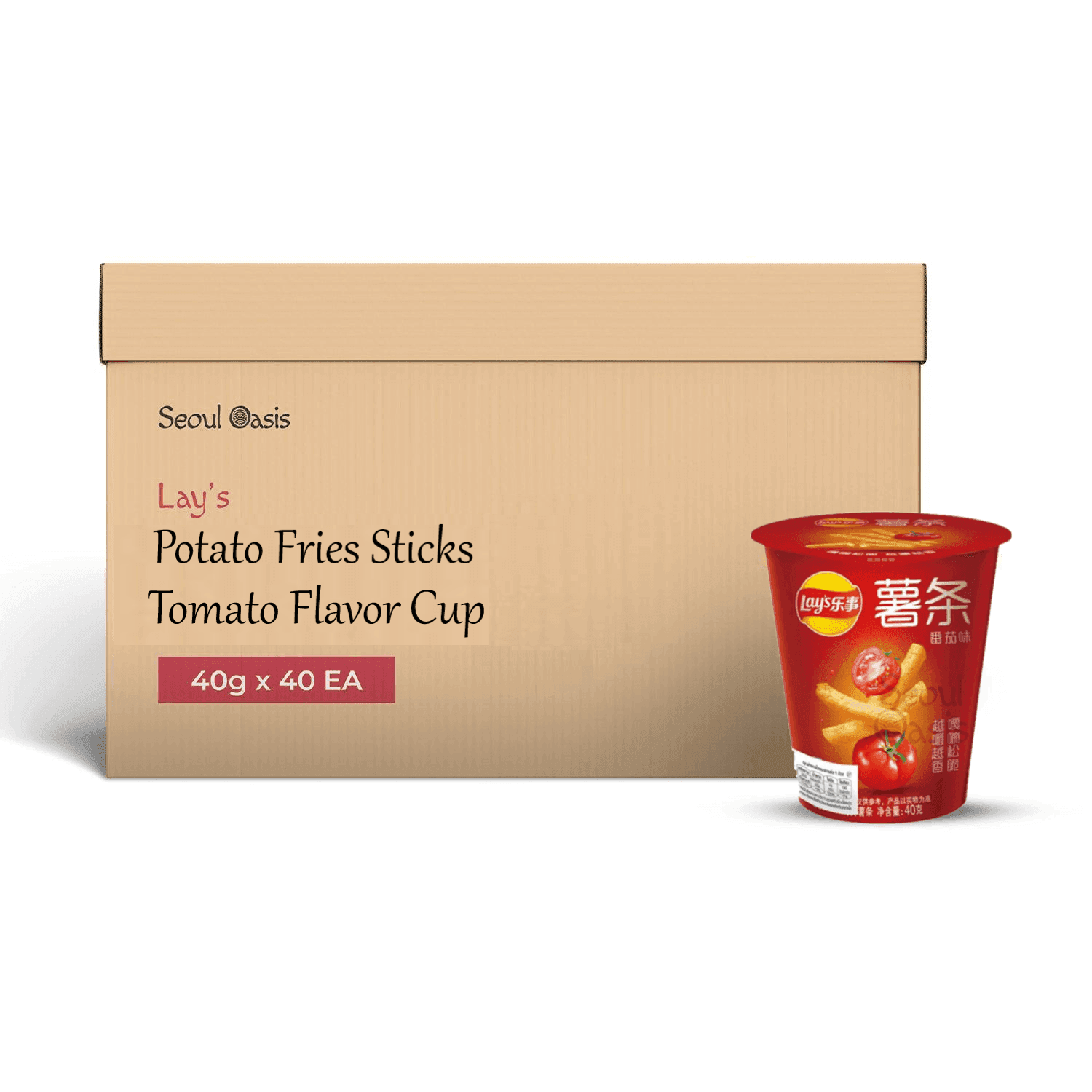 Lays Premium Tomato Flavor French Fries - 1 carton (40g x 40 cups) - seouloasis.com - Seoul Oasis