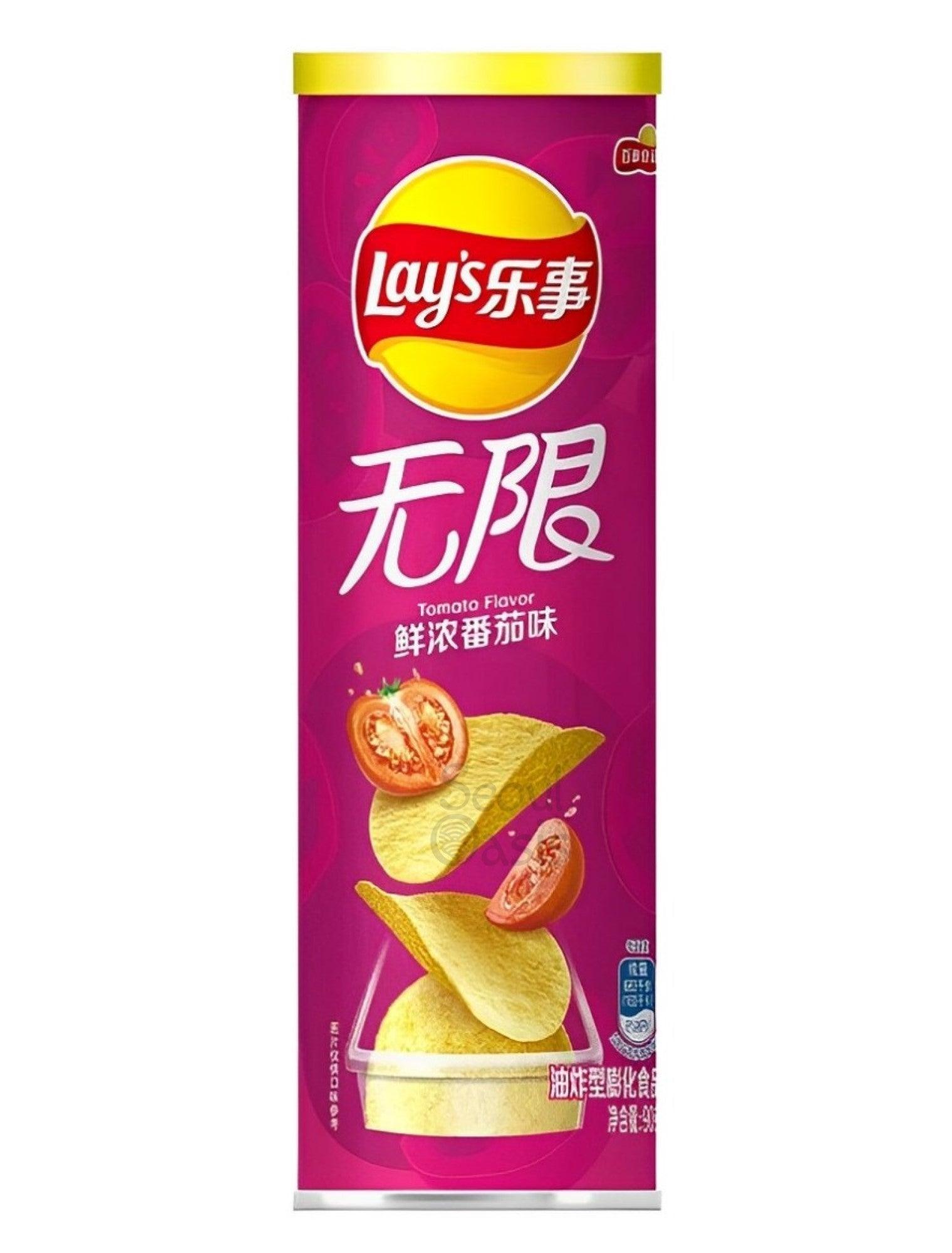 Lays Premium Tomato Flavor Potato Chips - 104g Can - seouloasis.com - Seoul Oasis