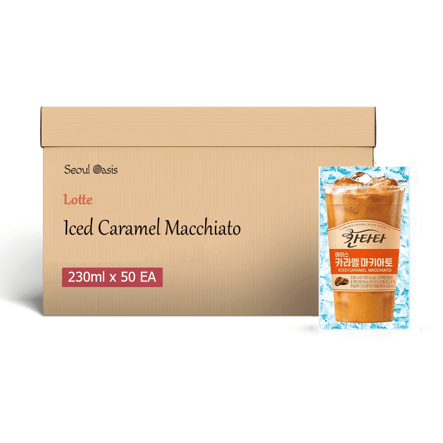 Lotte Cantata Iced Caramel Macchiato Coffee - 1 Carton (230ml x 50 packs) - seouloasis.com - Seoul Oasis